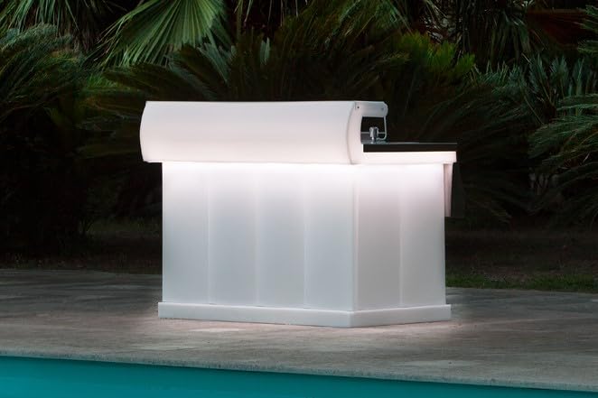 Kloris Bancone Bar Workstation Cocktail Station attrezzata Catering PORTATILE e SMONTABILE polietilene e acciaio inox con LED RGB e telecomando mod. Easybar col.neutro cm 142x82 h 110 MADE IN ITALY