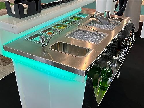 Kloris Bancone Bar Workstation Cocktail Station attrezzata Catering PORTATILE e SMONTABILE polietilene e acciaio inox con LED RGB e telecomando mod. Easybar col.neutro cm 142x82 h 110 MADE IN ITALY